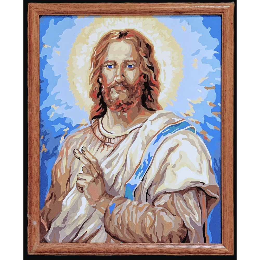 Vtg 1972 Jesus Christ Painting - Paint by‎ Numbers Art 18x22 Frame Optional Read